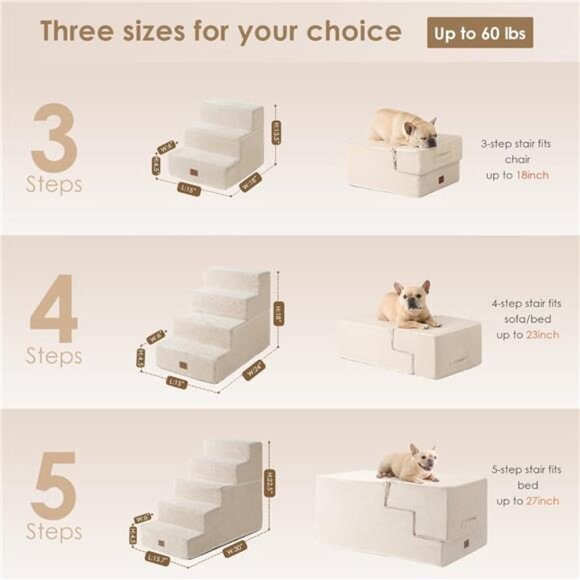 Dog Stairs for Small Dogs 13.5" H, 3-Step Dog Steps for Couch Sofa & Chair,Steps - Picture 4 of 7